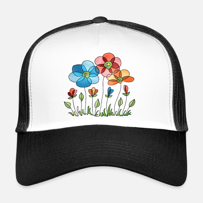 Blumen - Trucker Cap - Weiß/Schwarz