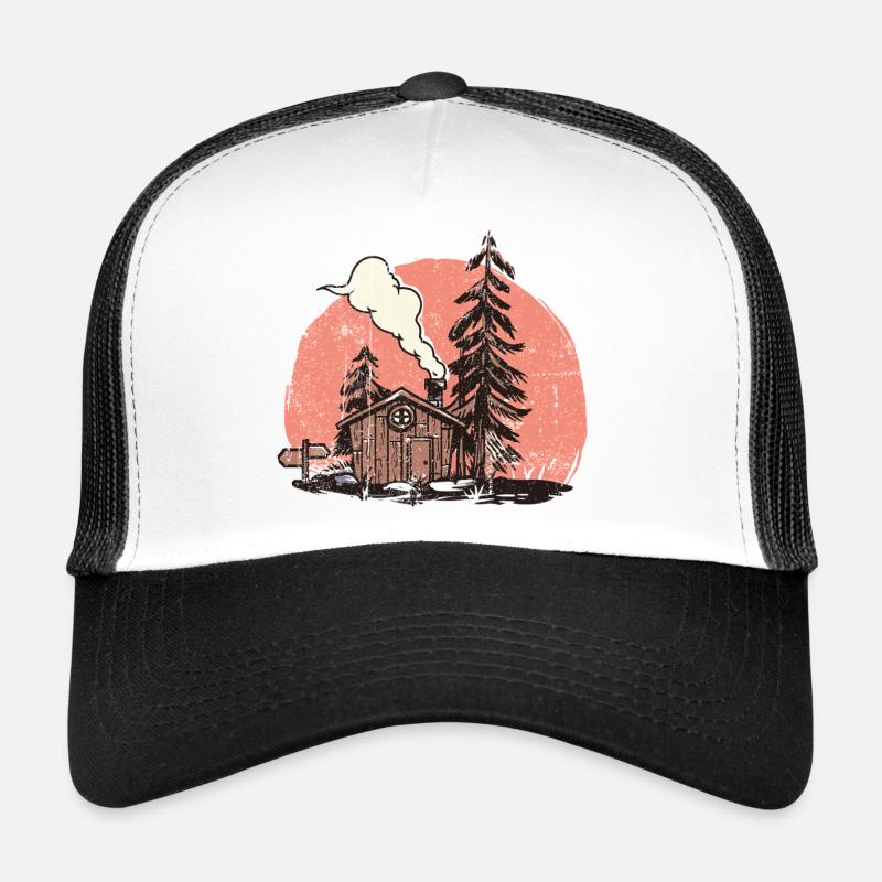 Cozy Forest Cabin Illustration - Trucker Cap - white/black