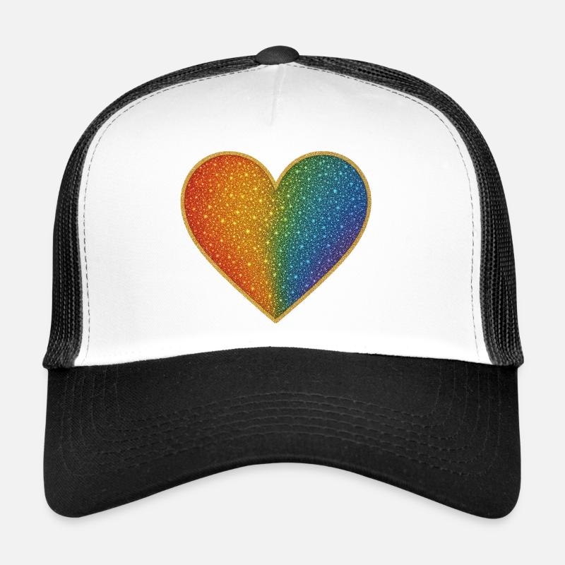 Funkelndes Regenbogenherz Design - Trucker Cap - Weiß/Schwarz