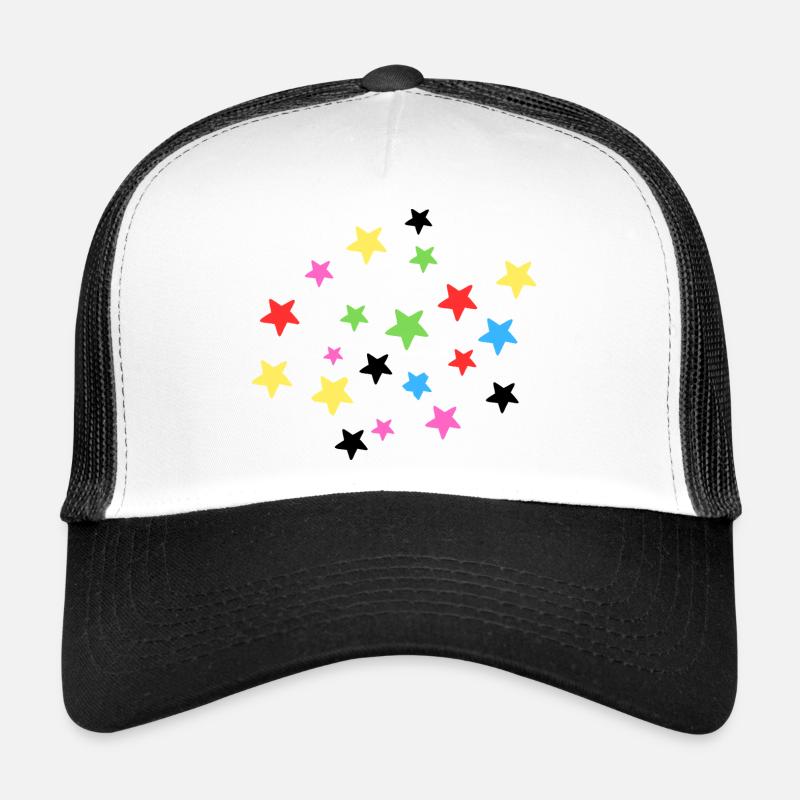 Bunte Sternenexplosion auf Stoff - Trucker Cap - Weiß/Schwarz