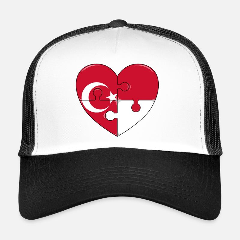 Conception du puzzle du drapeau Turquie-Indonésie. Casquette trucker 