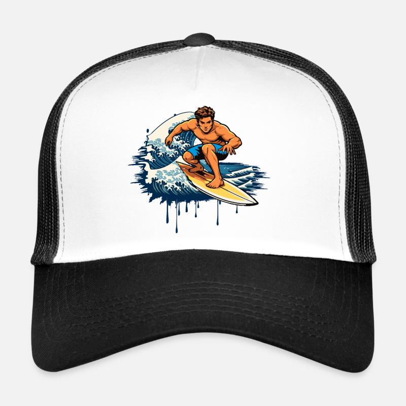 Dynamische Graffiti Illustration  eines Surfers Trucker Cap