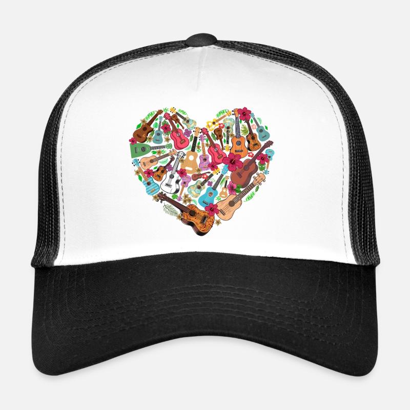 Hawaiian Ukulele Uke Heart Trucker Cap