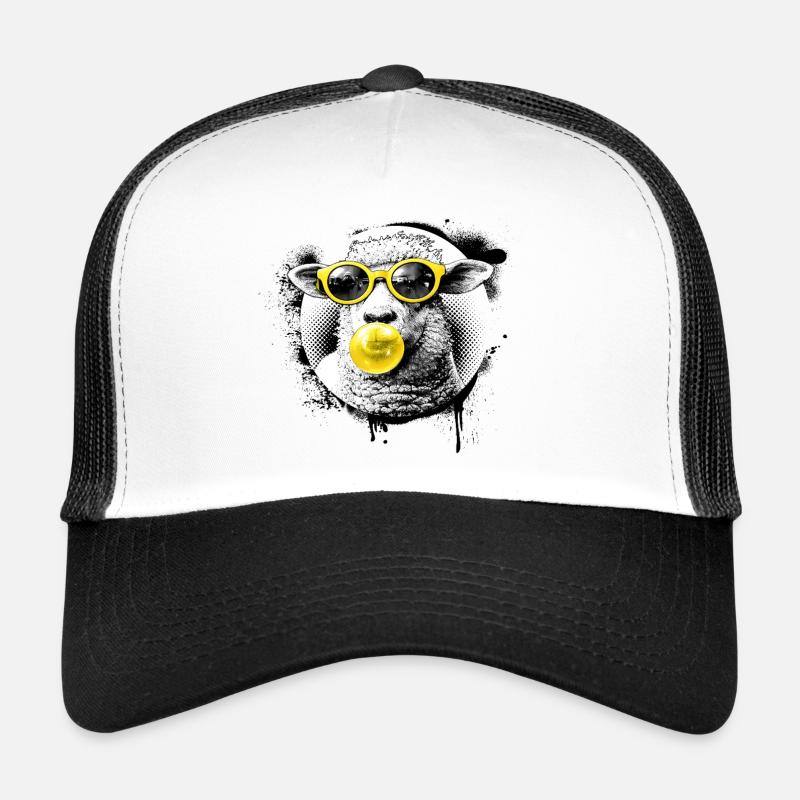 Pop Art Sheep – Halftone with Neon Sunglasses Trucker Cap