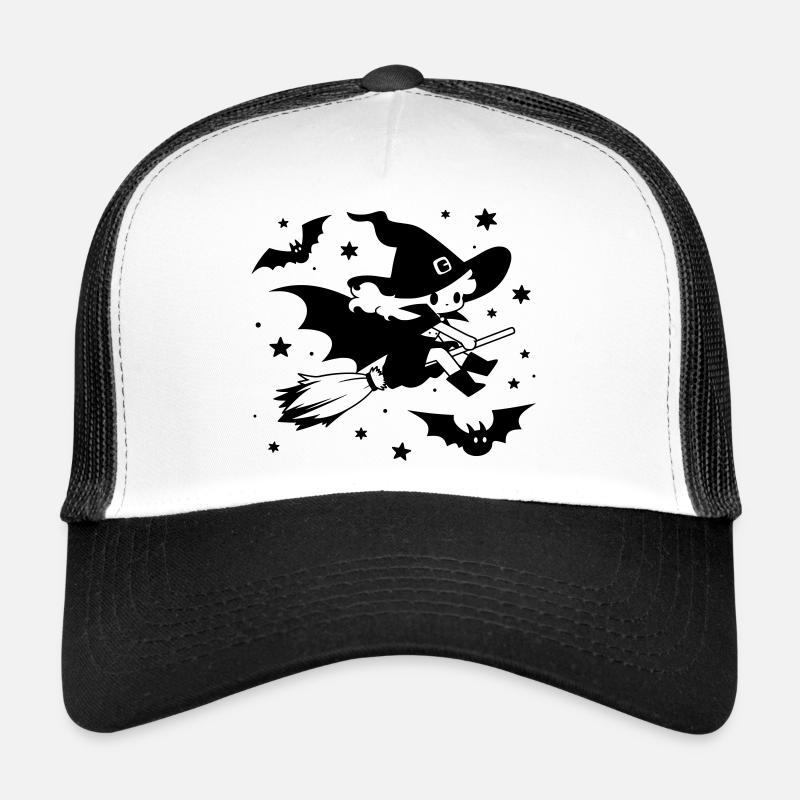 Flying Witch with Broom Halloween Motif - Trucker Cap - white/black