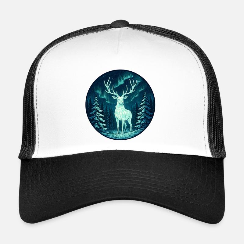 Northern Lights Moose in the forest - Trucker Cap - white/black