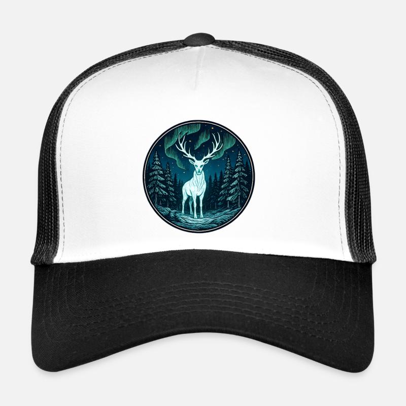 Aurora deer in the night forest - Trucker Cap - white/black