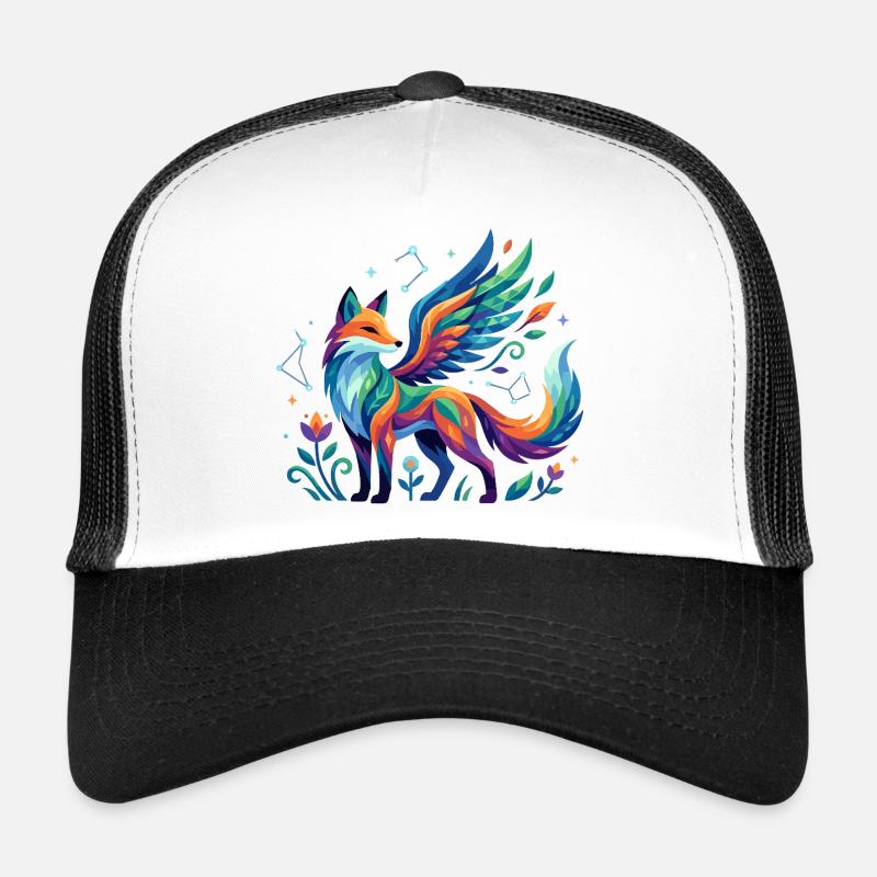 Colorful fantasy fox with wings cosmic pattern Trucker Cap