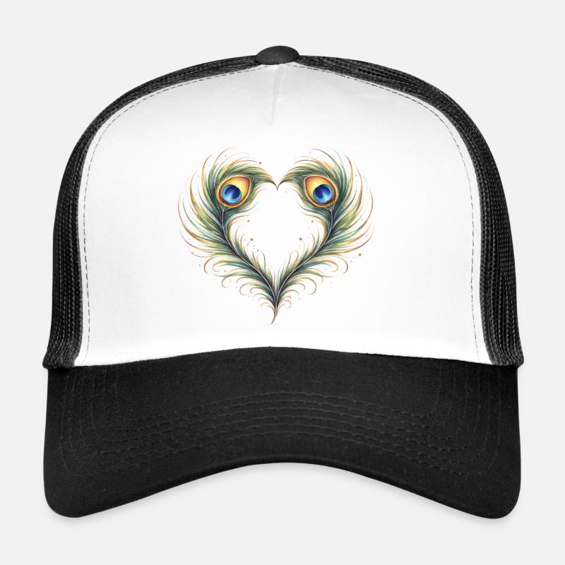 Peacock Feather Heart Ornament Boho Gift Trucker Cap