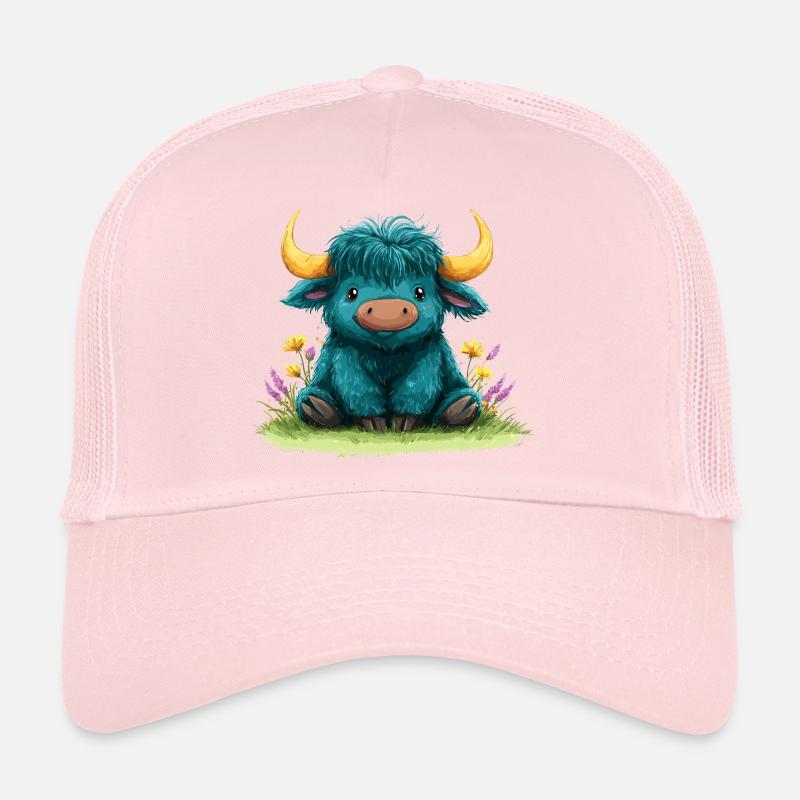 Yak bleu dans une mer de fleurs Casquette trucker 