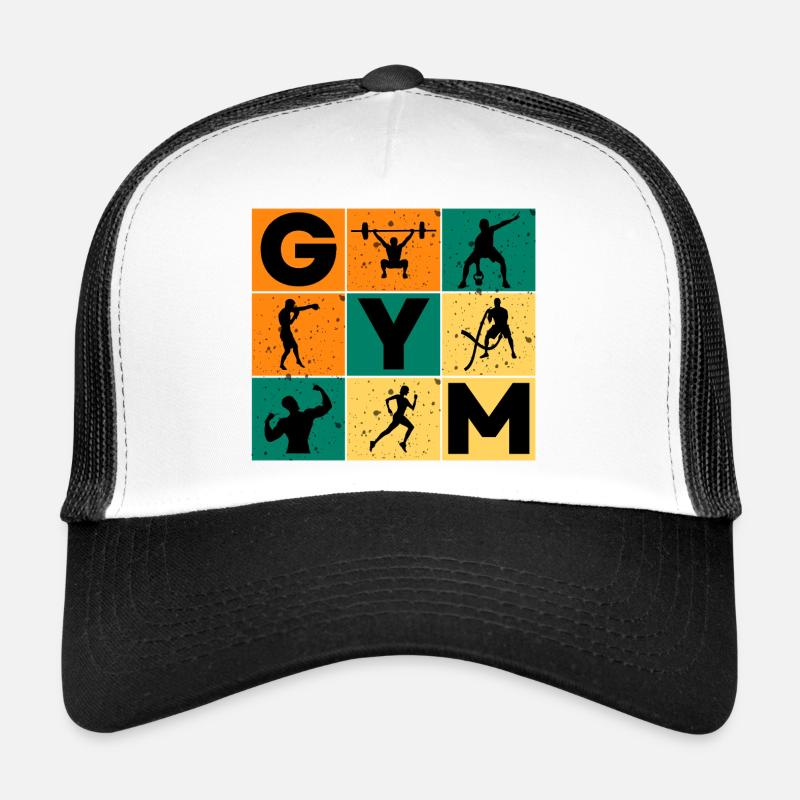 Gym Silhouettes and Letters Grid Trucker Cap