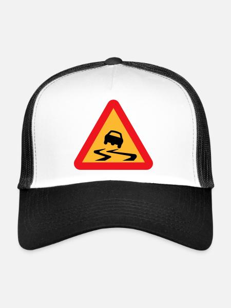 Route glissante voiture Avertissement - Casquette trucker  - blanc/noir - Devant