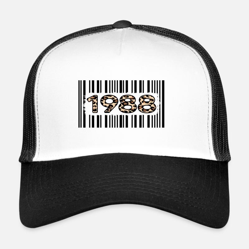 1988 birthday 34 year anniversary barcode leopard Trucker Cap
