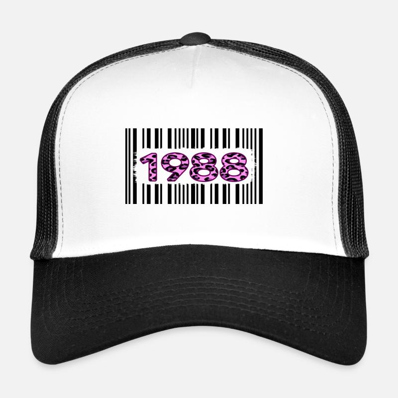 1988 birthday barcode pink leopard retro party Trucker Cap