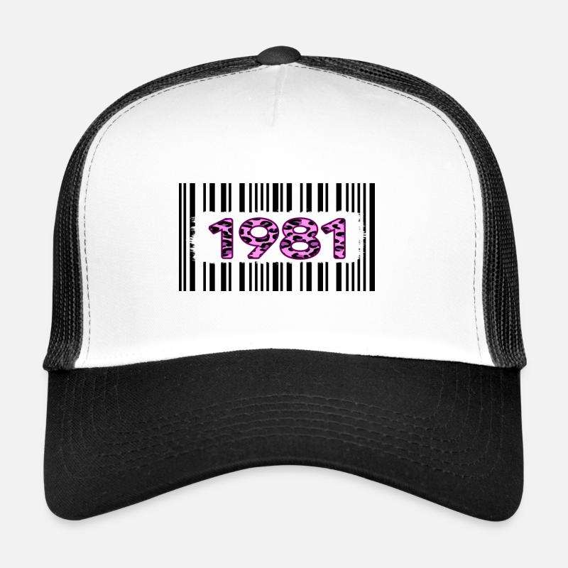 1981 Birthday Anniversary Barcode Pink Leopard Trucker Cap