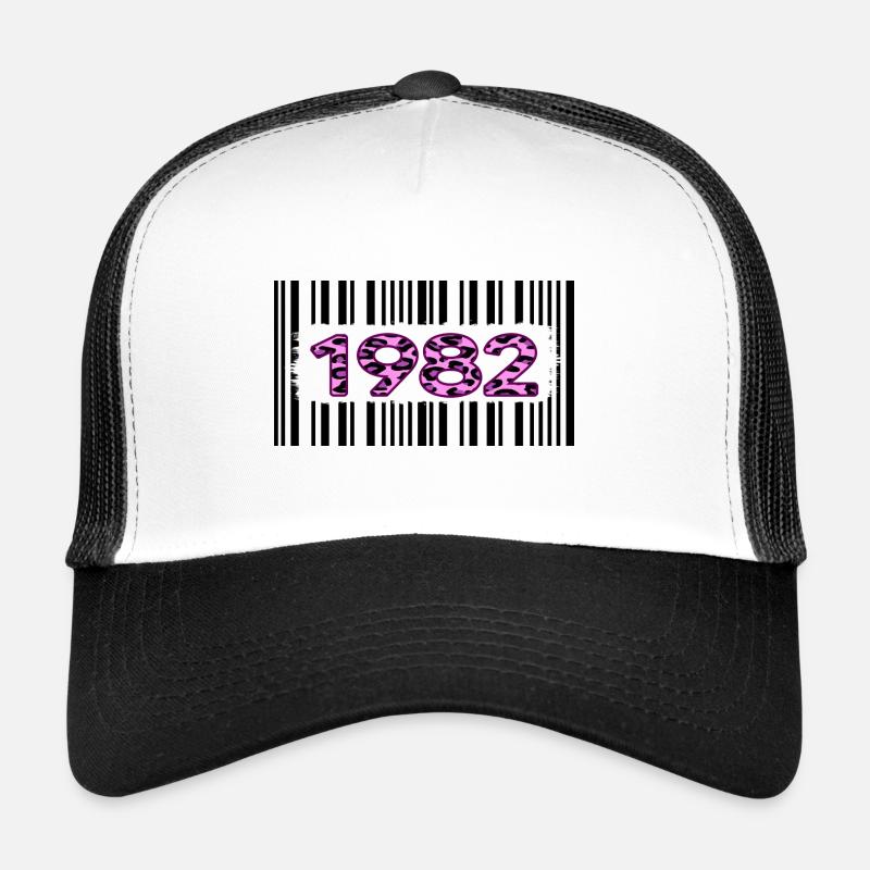 1982 Birthday Anniversary Barcode Pink Leopard Trucker Cap