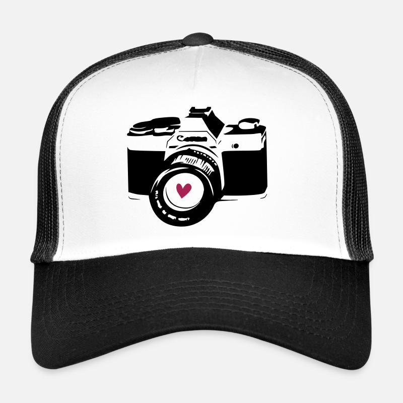 Black camera with heart Trucker Cap