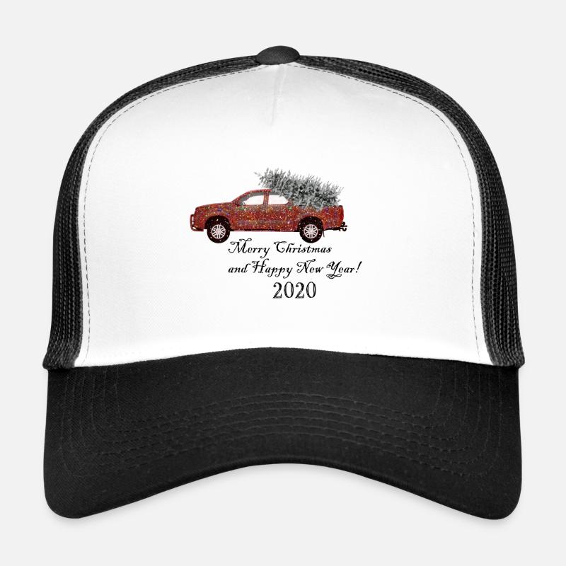 Weihnachtsauto mit Tannenbaum - Trucker Cap - Weiß/Schwarz
