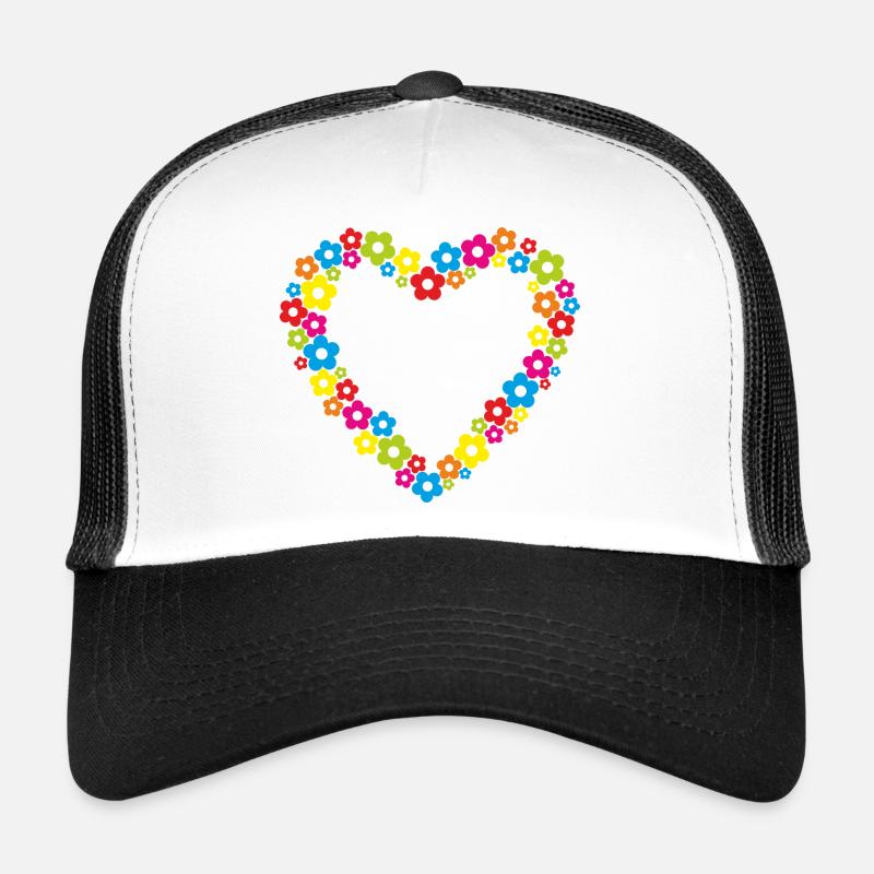 Herz Flower Power Blume 70er bunt Geschenk - Trucker Cap - Weiß/Schwarz