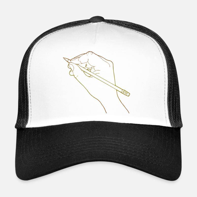 Sketched hand holding a pencil - Trucker Cap - white/black