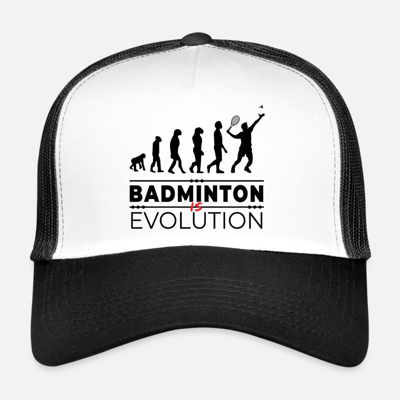 Badminton is evolution - Message Humor Parodie - Trucker Cap - Weiß/Schwarz