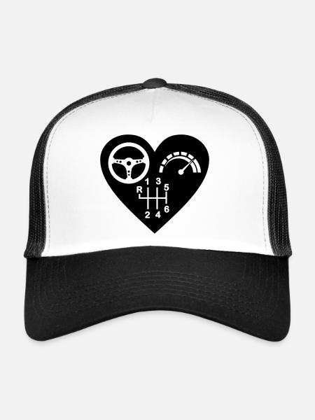 Boîte de vitesses cœur à 6 vitesses - Casquette trucker  - blanc/noir - Devant