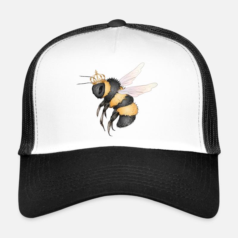 Zeichnung einer fliegenden Hummel mit Krone - Trucker Cap - Weiß/Schwarz