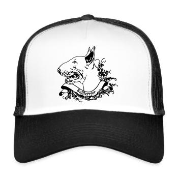 Bullterrier an Retro Banner - Trucker Cap - Weiß/Schwarz - Vorne