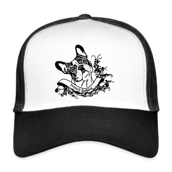 Französische Bulldogge an Retro Banner - Trucker Cap - Weiß/Schwarz - Vorne