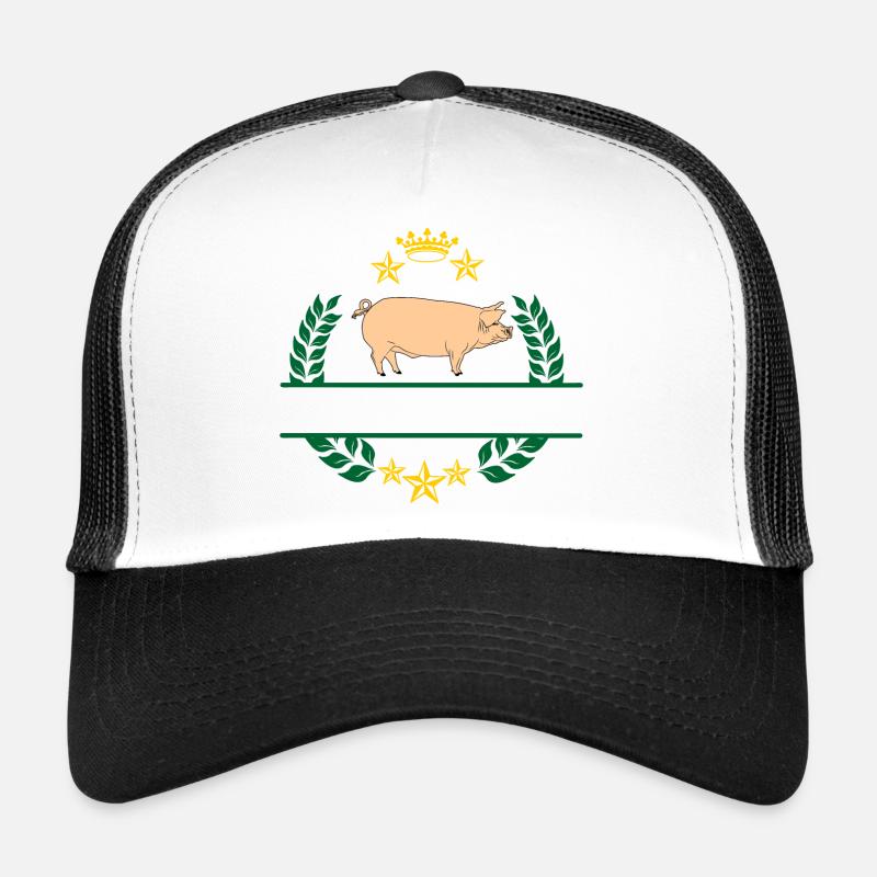 Cochon en couronne de laurier vert avec couronne jaune d’or Casquette trucker 
