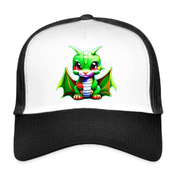 Effronté petit dragon fantaisiste vert mignon - Casquette trucker  - blanc/noir - Devant