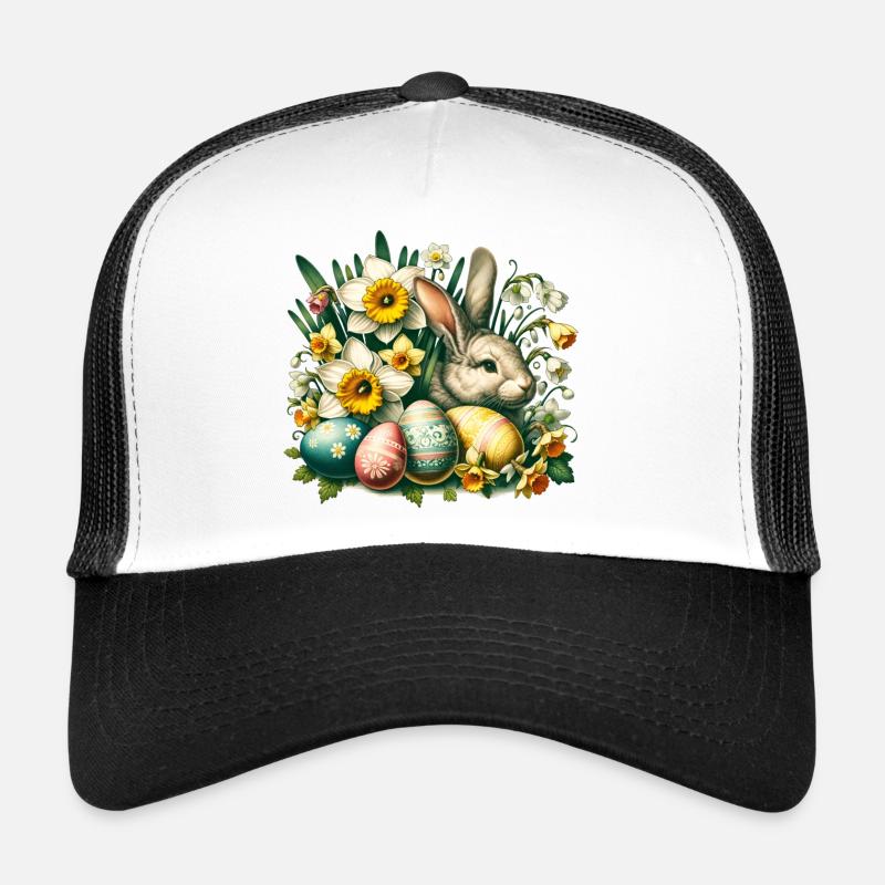Vintage Easter Bunny with Easter Eggs & Flowers Trucker Cap