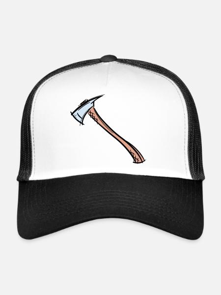 Dessin de hache / hache de pompier. Pompier. - Casquette trucker  - blanc/noir - Devant
