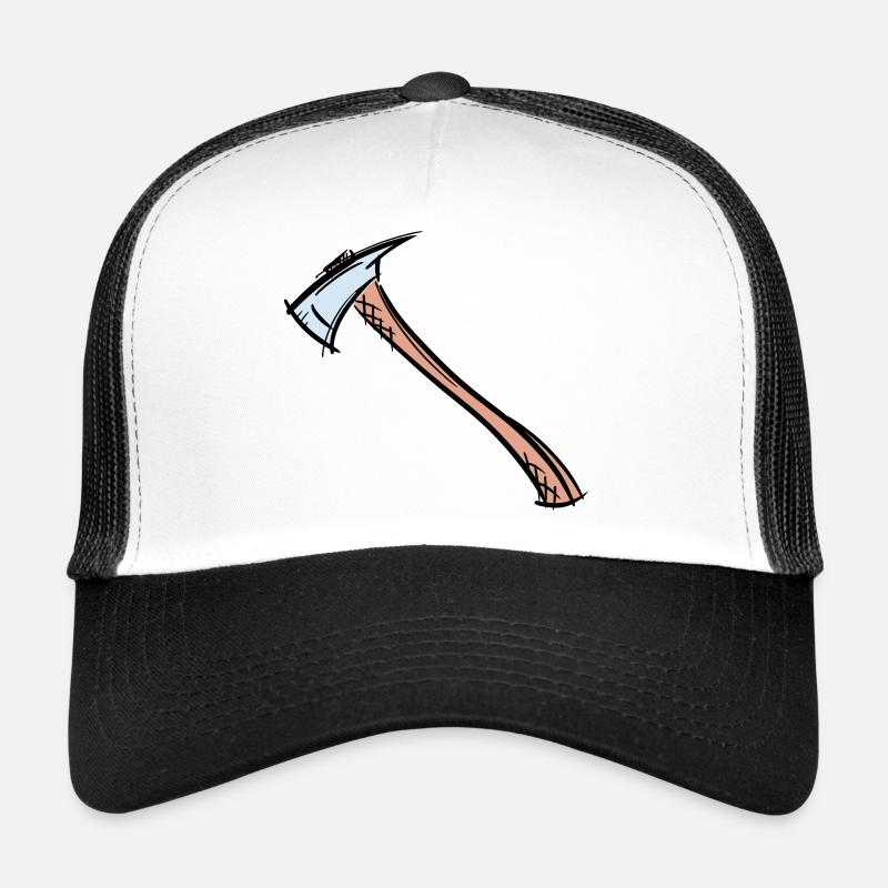 Dessin de hache / hache de pompier. Pompier. - Casquette trucker  - blanc/noir