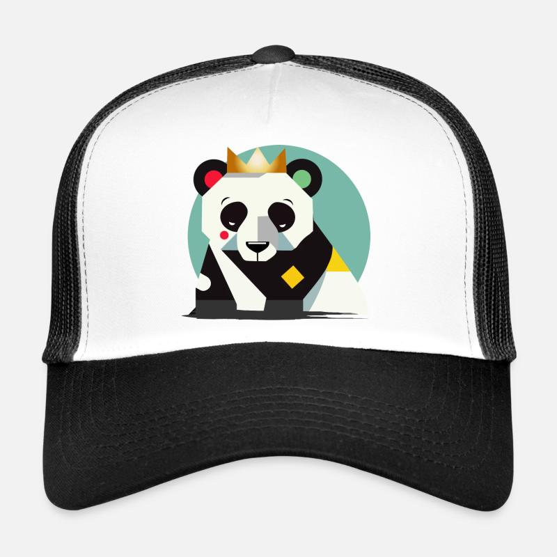 Geometric Panda with Crown – Stylish Animal Print Trucker Cap