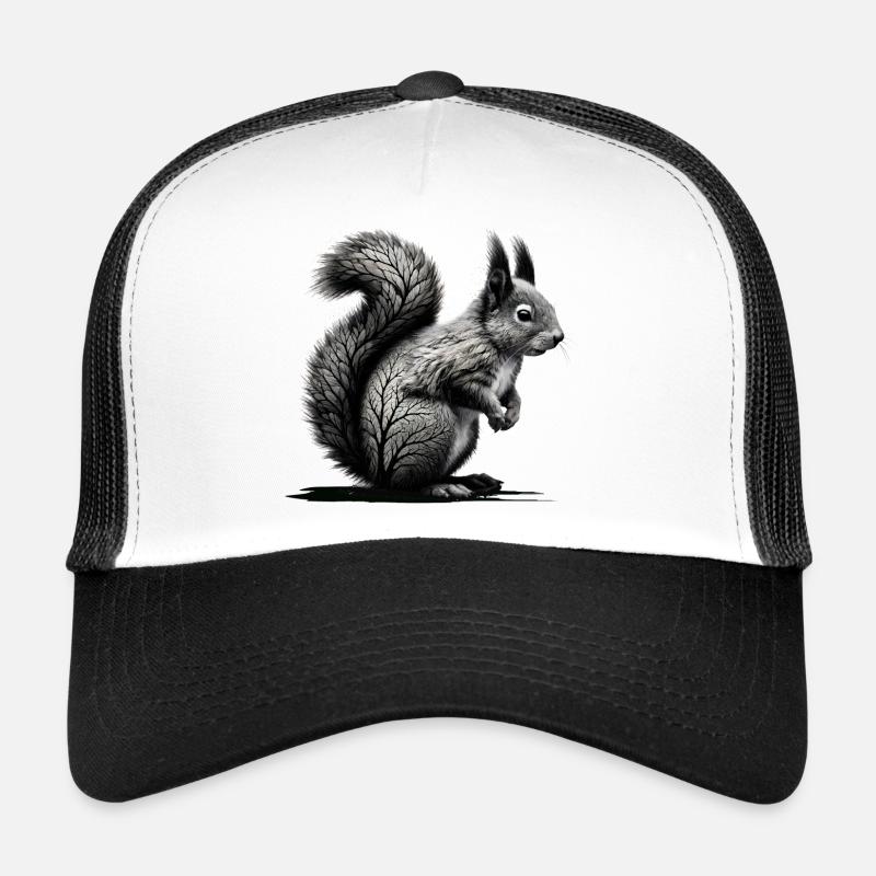 Waldeichhörnchen – Kunstvolle Naturillustration - Trucker Cap - Weiß/Schwarz