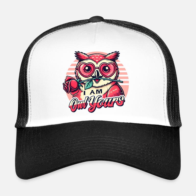 Verliebte Retro-Eule - Süßes Valentinstag Design - Trucker Cap - Weiß/Schwarz