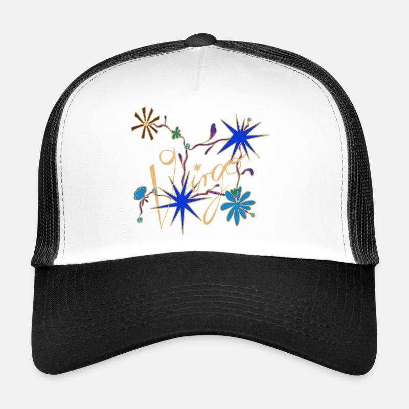 Virgo – Mystische Sternzeichen und Blumen - Trucker Cap - Weiß/Schwarz