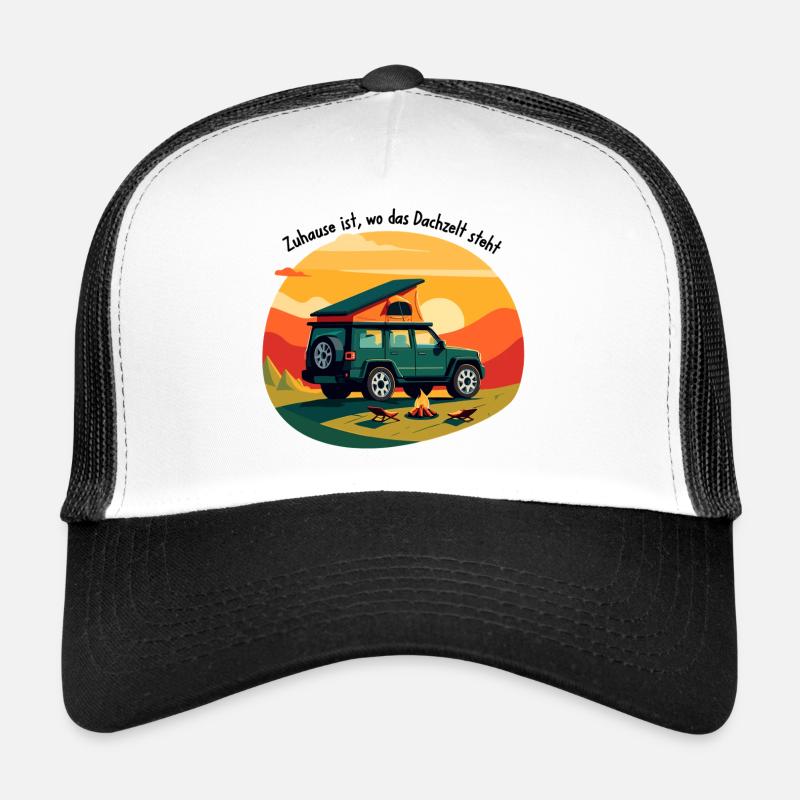 Adventurous camping car at sunset Trucker Cap