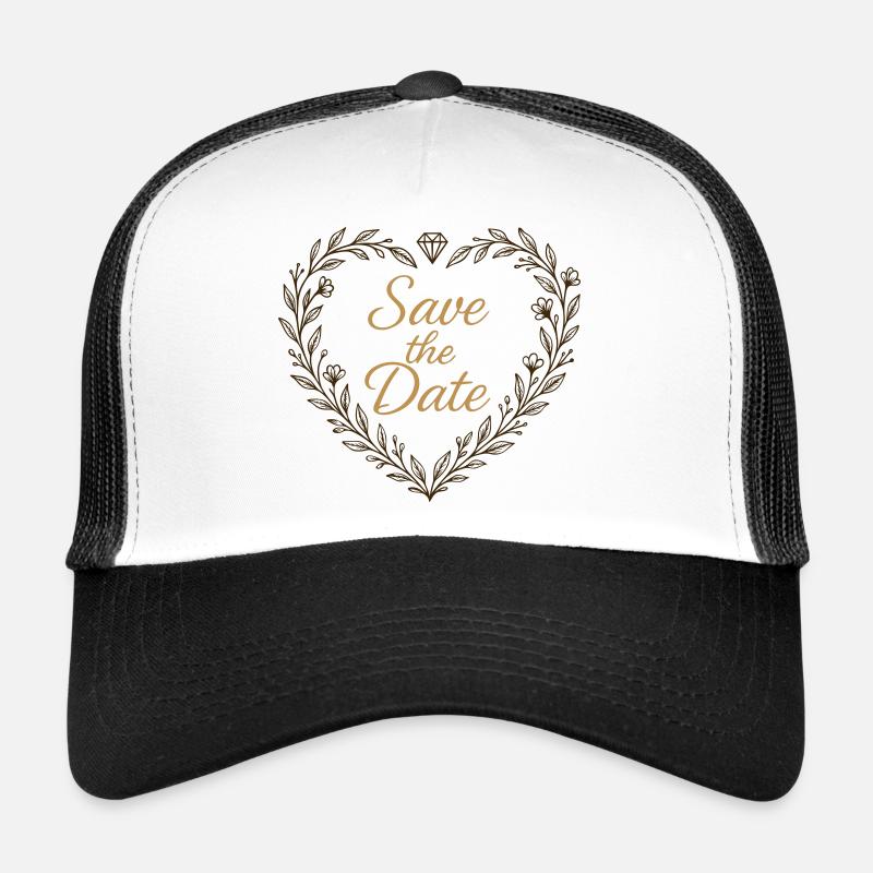 Save the Date Herz mit Diamant – Hochzeit 2025 - Trucker Cap - Weiß/Schwarz