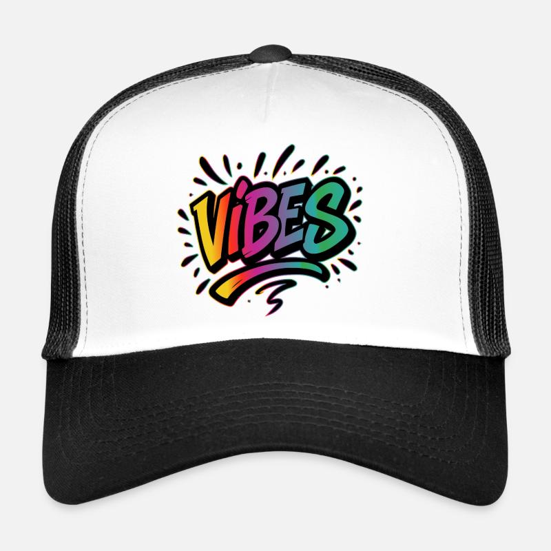 VIBES Graffiti Schriftzug – Farbstarkes Statement - Trucker Cap - Weiß/Schwarz