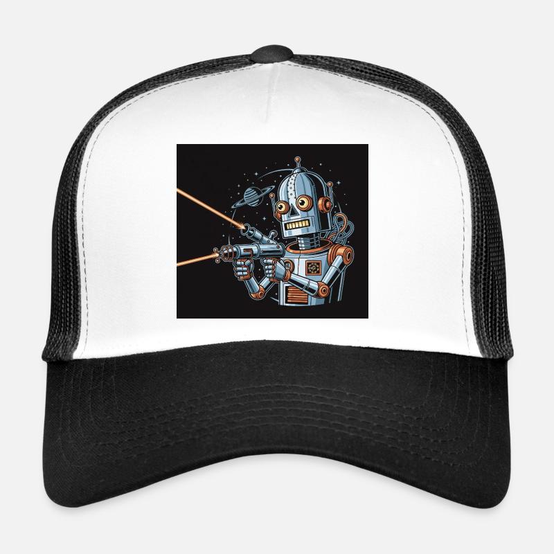 Retro Sci-Fi Robot with Laser Weapon Trucker Cap