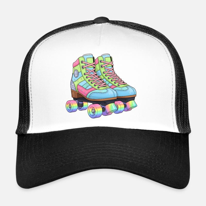 Roller Skates Retro Rainbow 80s 90s Trucker Cap