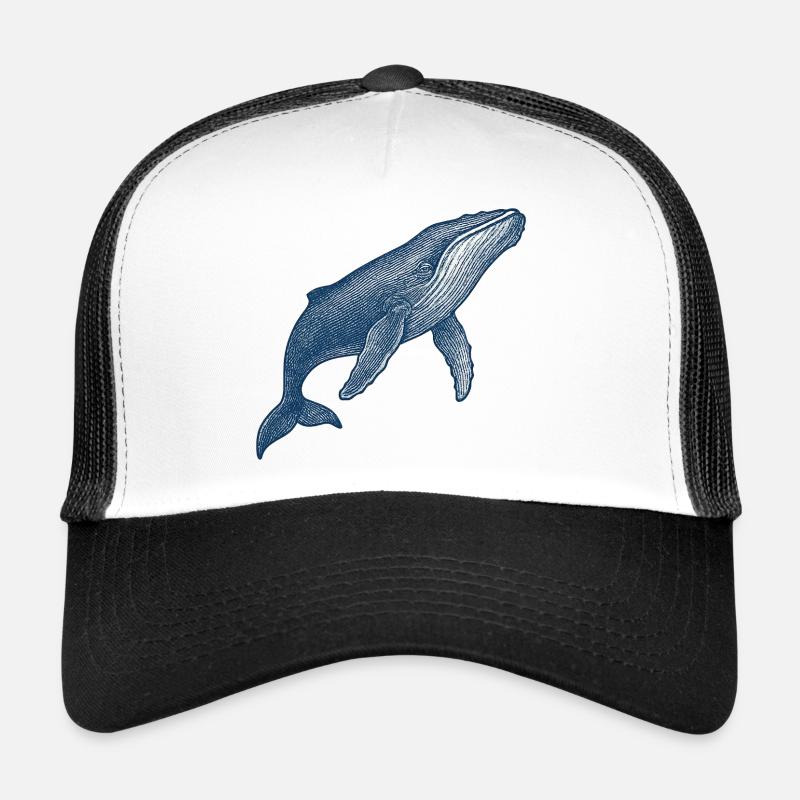 Stylised Blue Whale Illustration - Trucker Cap - white/black