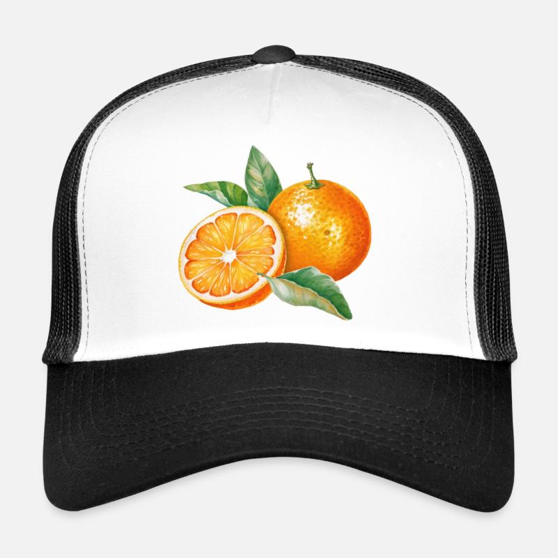 Wasserfarbene Orangenfrüchte mit Blättern - Trucker Cap - Weiß/Schwarz