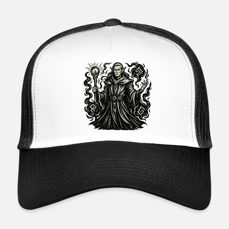 Mystischer Zauberer mit Symbolen - Trucker Cap - Weiß/Schwarz