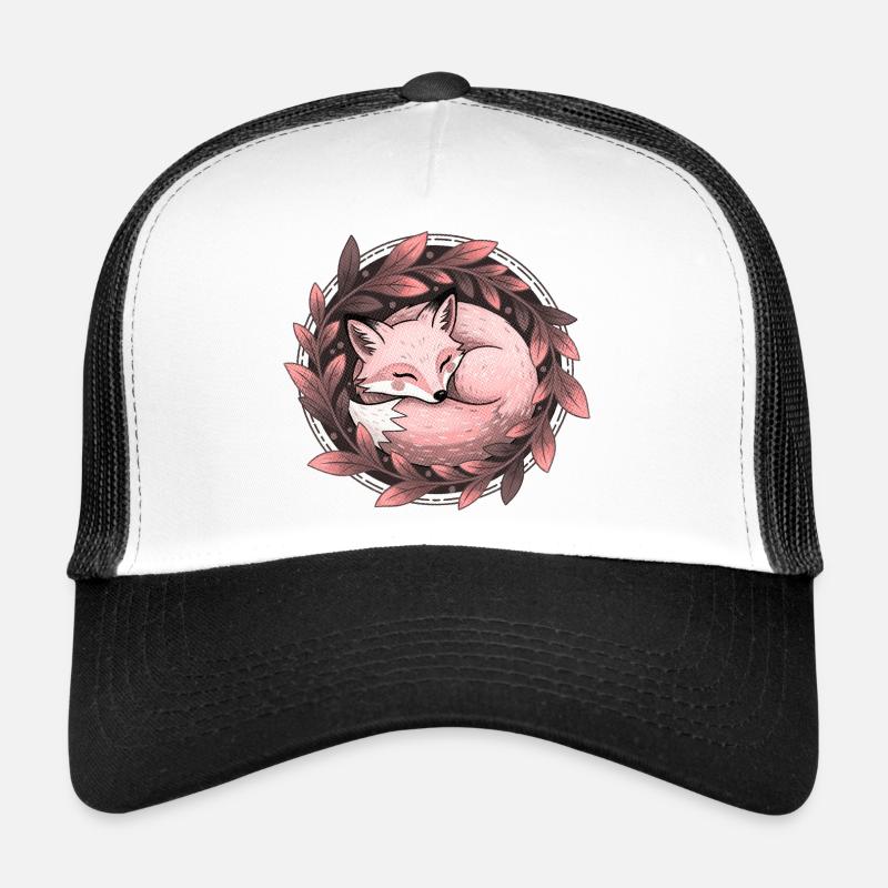 Red Fox Embraced by Autumn Leaves Trucker Cap