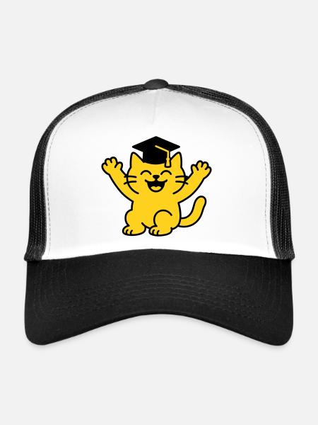 Bachelor Chat / Diplôme Chat - Casquette trucker  - blanc/noir - Devant