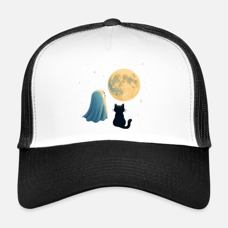 Moonlit Night: Ghost and Cat Trucker Cap