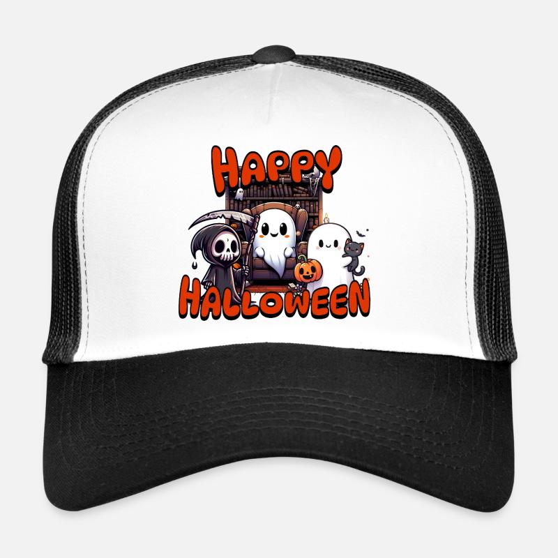 Cute Ghosts Halloween Scene with Pumpkin - Trucker Cap - white/black